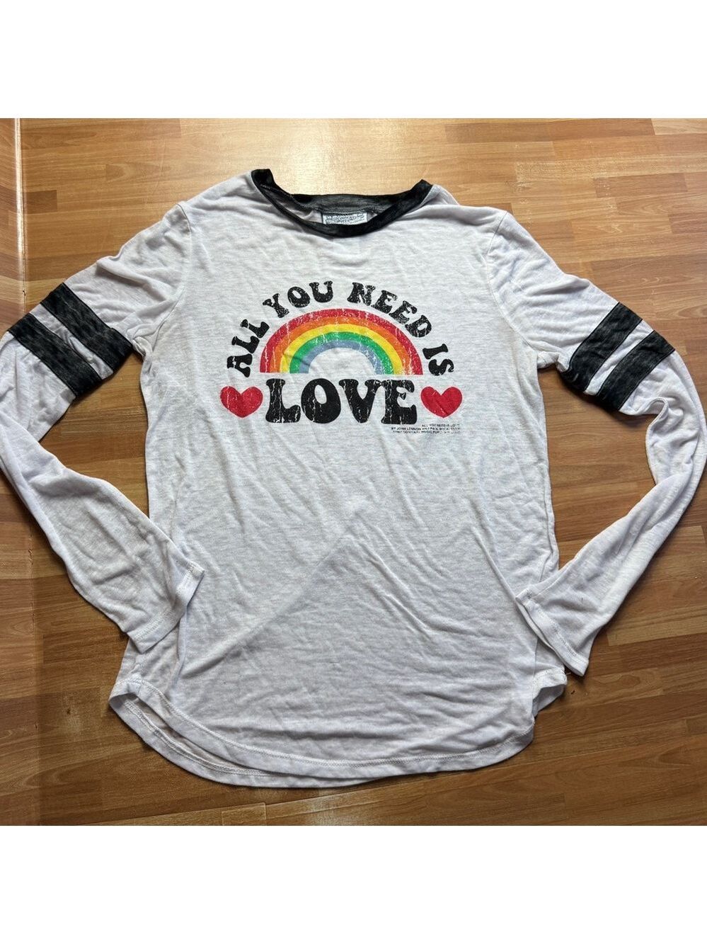 Beatles long sleeve, "all you need is love" rainbow tshirt, size small unisex